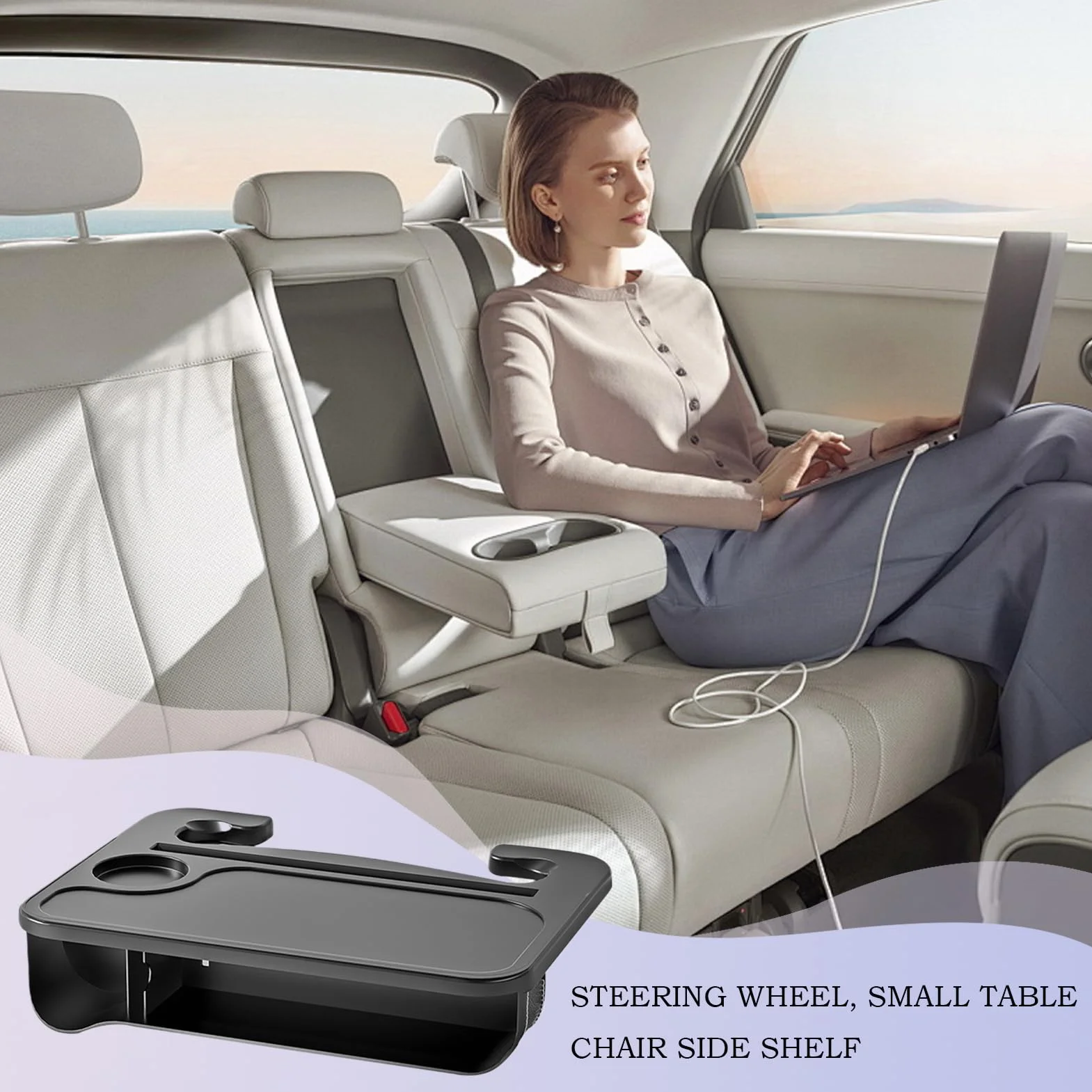 Tavolino Auto per Volante - Vassoio Portatile per Computer e Cibo da Volante | Supporto Portatile per PC, Scrittura, Bevande e Libri in Auto