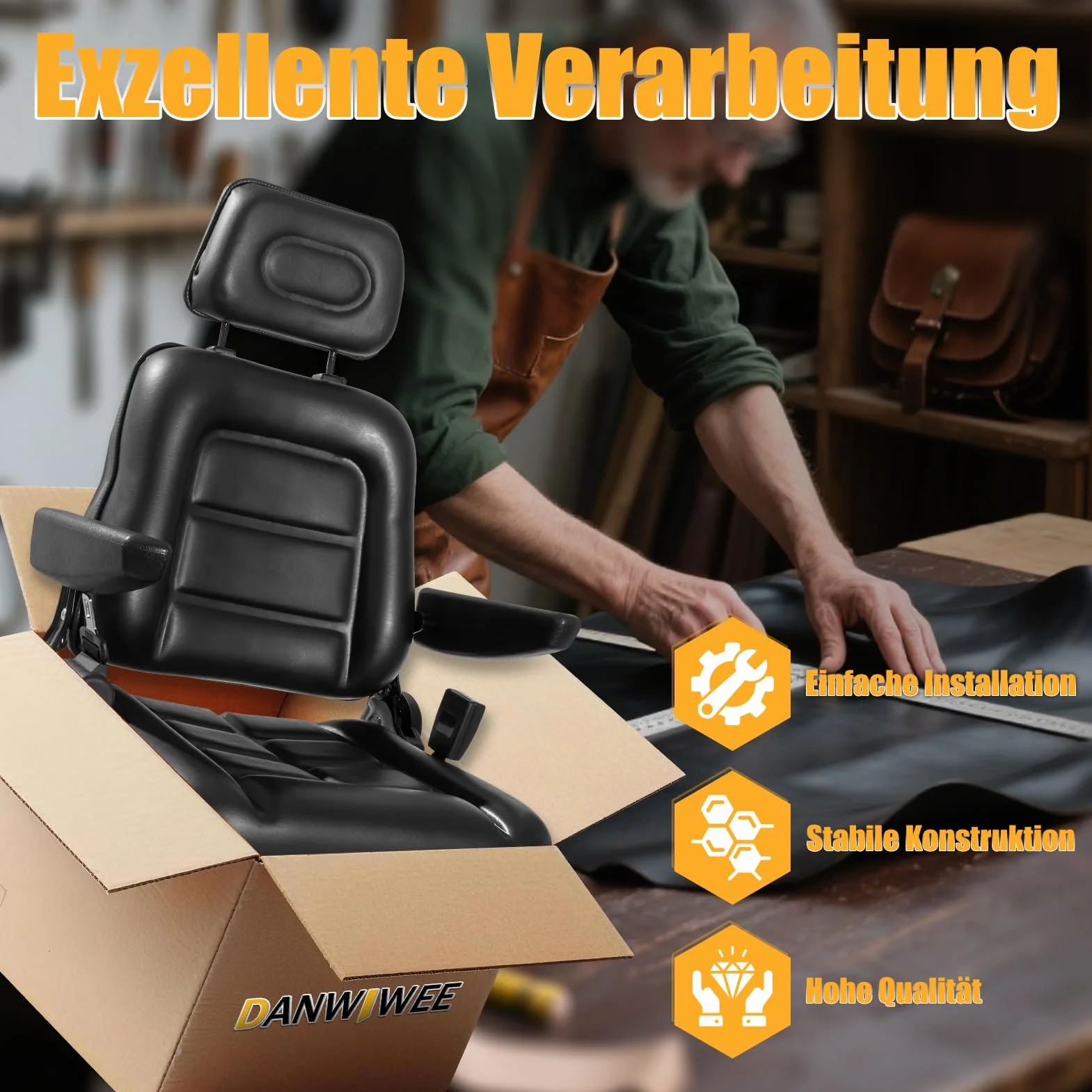 Sedile universale per carrello elevatore, sedile trattore con braccio e schienale regolabile, sedile impermeabile in poliuretano, per escavatori trattori, carrello elevatore, pale compatta