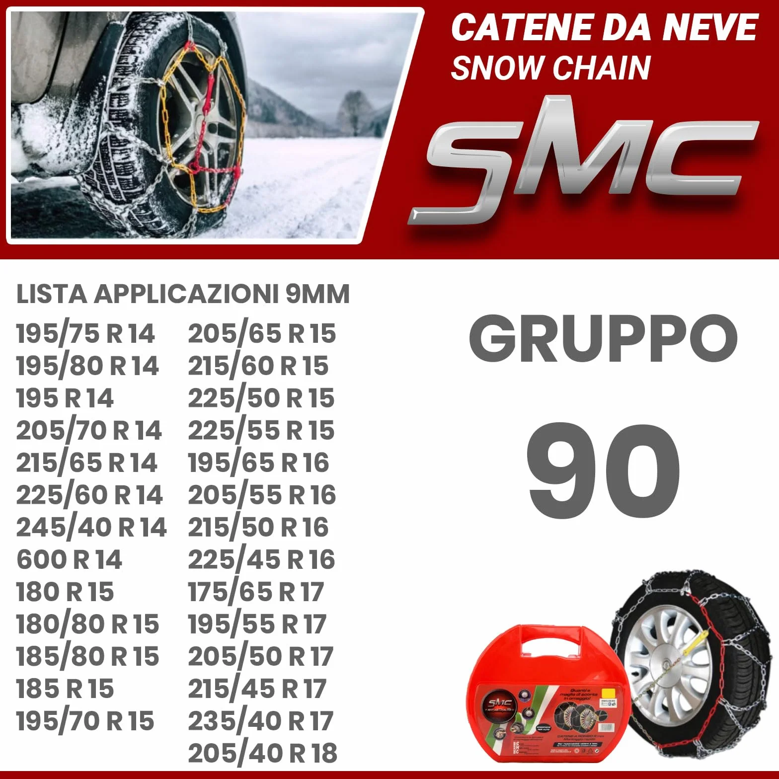 SMC Catene da Neve OMOLOGATE O-Norm TUV 9mm 175/65 R 17