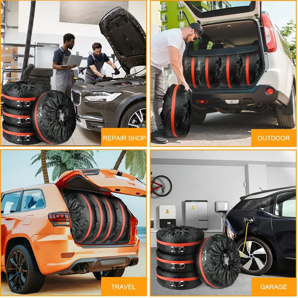 Set di 4 Borse Impermeabili per Pneumatici Auto, Copertura Protettiva in PU, Diametro 80 cm, 19-23 Pollici Nero