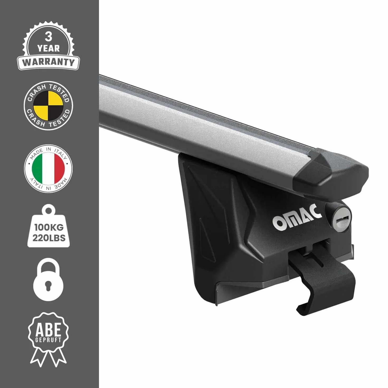 OMAC Barre Portatutto Alluminio TÜV per Audi Q3 F3 2018-2025 Max 100 kg 2 Schlösser Argento