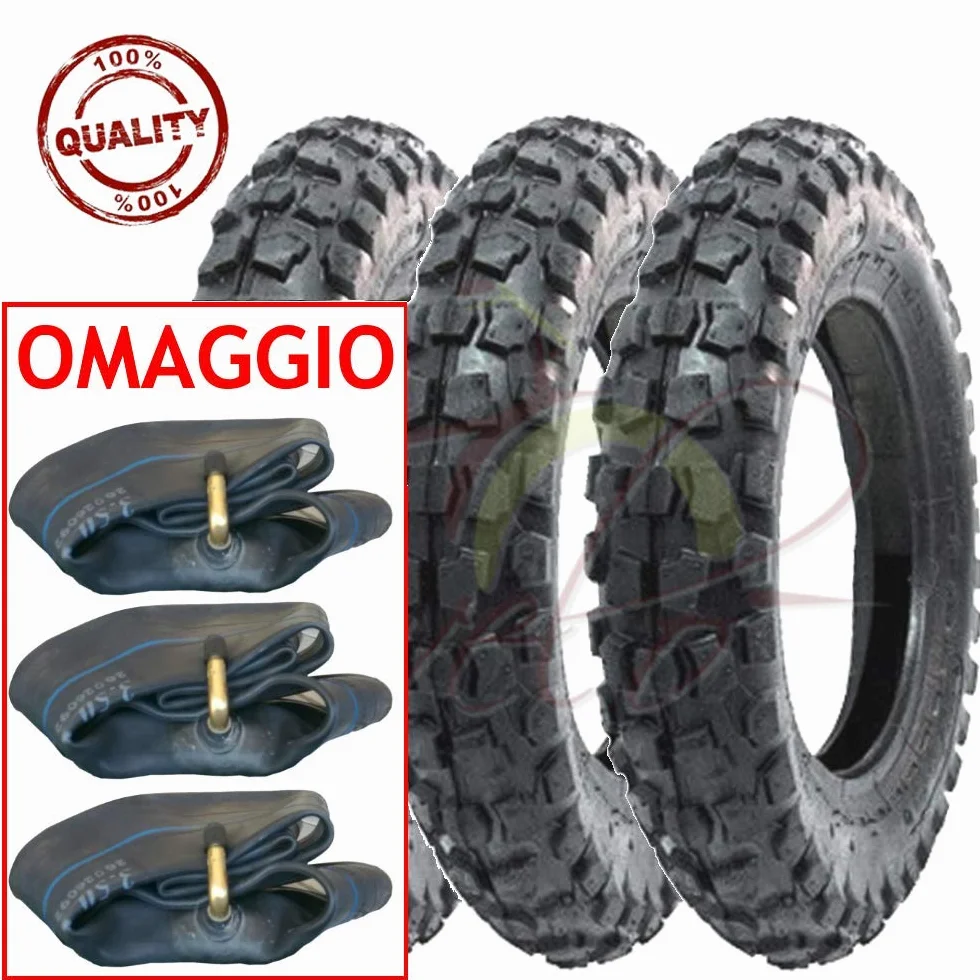 Union EGE10CRU Tris 3 Pneumatici + 3 CAMERE d'Aria Cross 100/90-10 per Piaggio Ape 50 MINICROSS Mini Moto Scooter TASSELLATI 6PR TT GOMME COPERTONI