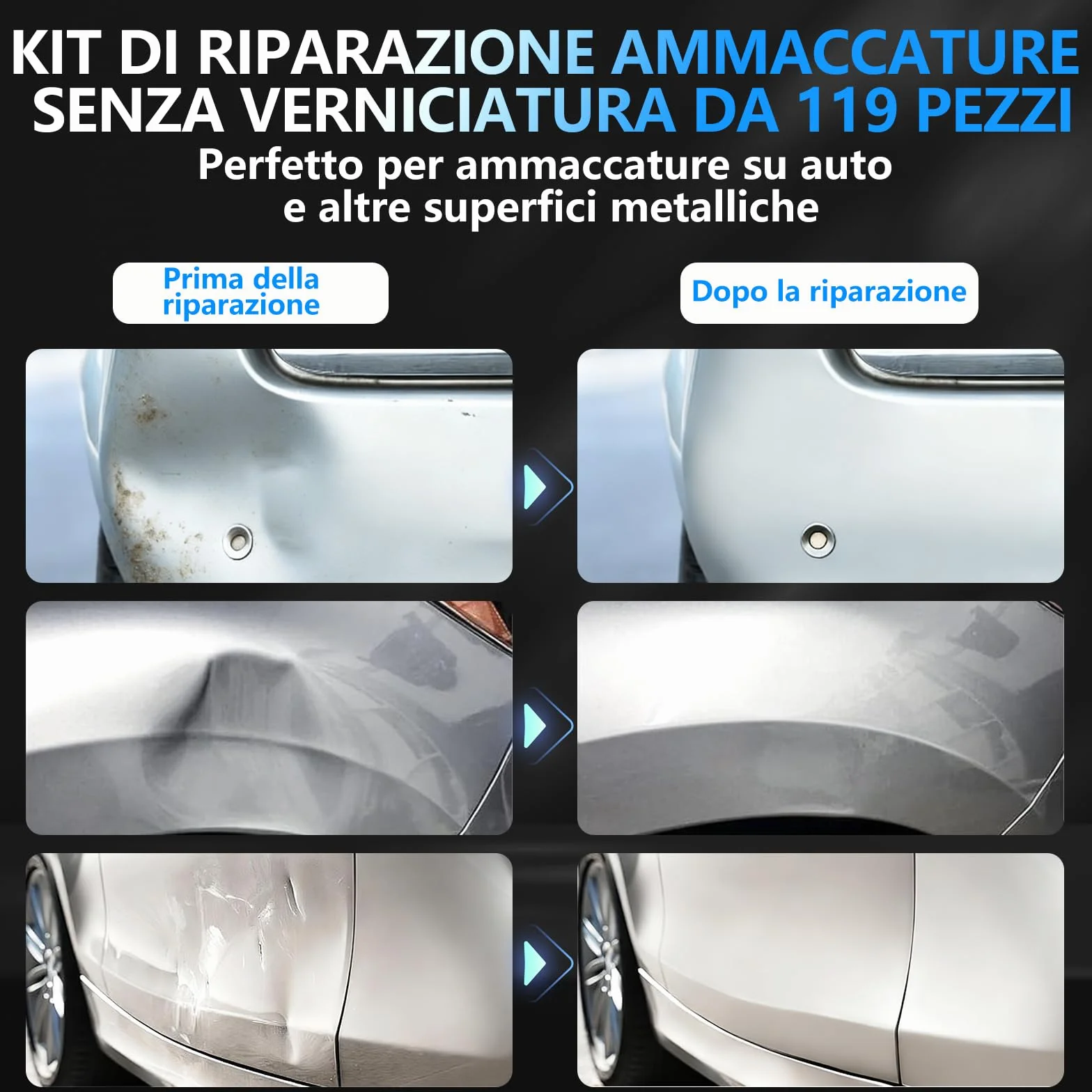 Tirabolli Carrozzeria Kit 119Pcs - Ventosa Auto Ripara Ammaccature Estrattore Senza Vernice Strumento Riparazione Grandine