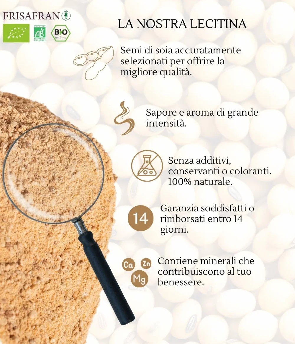 Lecitina di soia in polvere Bio 200g FRISAFRAN Non OGM Senza glutine Vegano
