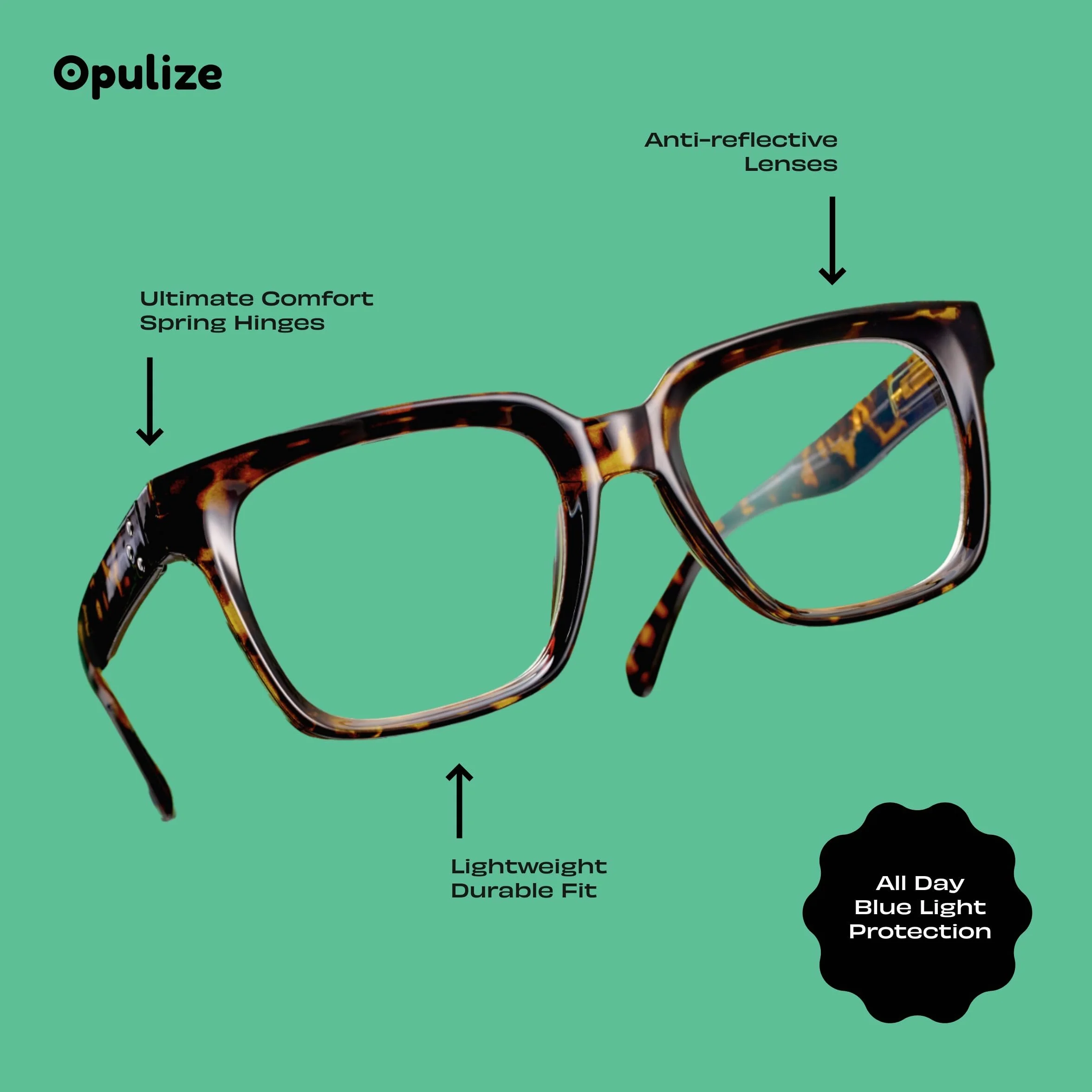 OPULIZE ERA Occhiali luce blu donna uomo - Occhiali da lettura Antiriflesso UV400 - Oversize Rettangolare Nero +0,00