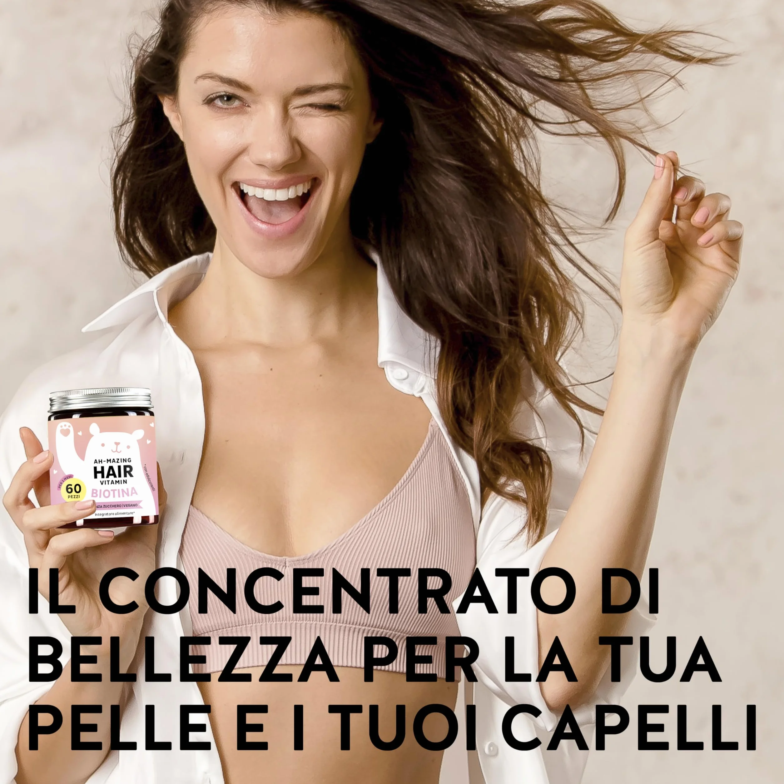 Caramelle Gommose Biotina Ah-mazing Hair – Vitamine per Capelli, Pelle e Unghie – 5000µg Biotina, Zinco, Vitamine B6, B9, C, E – 45 Pezzi, Vegane, Senza Zucchero