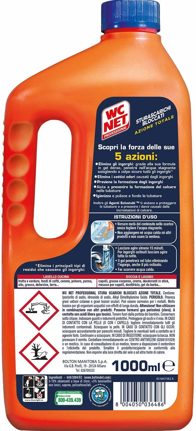 Sturascarichi Professionale 5 in 1 Disgorgante Gel con Agenti Salvatubi e Anticalcare 1000 ml