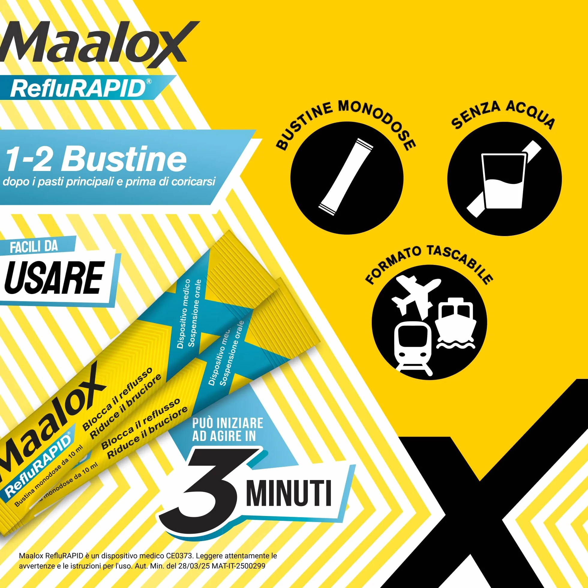 Maalox Reflurapid 40 Bustine Gusto Menta Blocca Reflusso Gastroesofageo Riduce Bruciore Acidità Stomaco Bicarbonato di Sodio Senza Glutine Lattosio