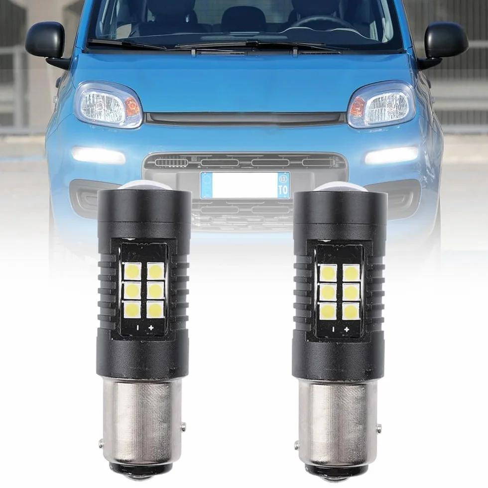 Luci diurne DRL 21 LED P21W BAY15D CANBUS per Fiat Panda 3° 2012-2022 6000K
