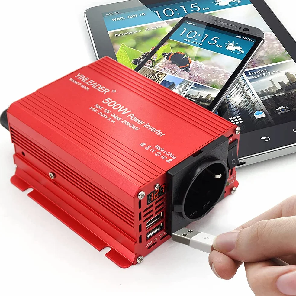 Yinleader Inverter 500W 12V 230V DC AC Power Inverter with 2 USB Ports 2.4A for Car Camper