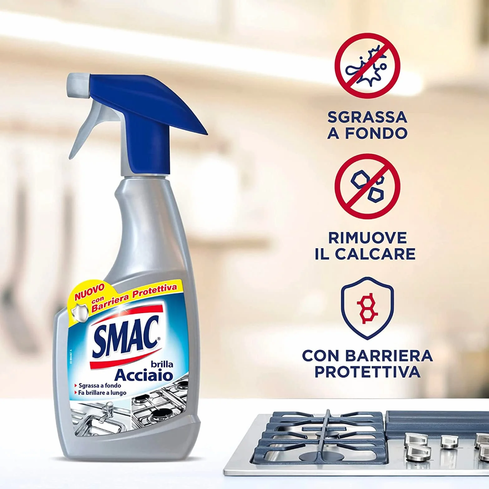 Smac Brilla Acciaio Detergente Spray Anticalcare Lucidante Barriera Protettiva 520 ml x 4 Pezzi