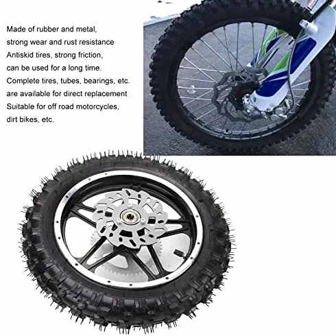 Ruota Posteriore per Bici Cross, Motorcyle Ruota Posteriore Gomma Metallo 2.5‑10 con Disco Pignone Cuscinetto Cerchio Gruppo Pneumatico per Mini Pit Bike Spedizione Con Gas