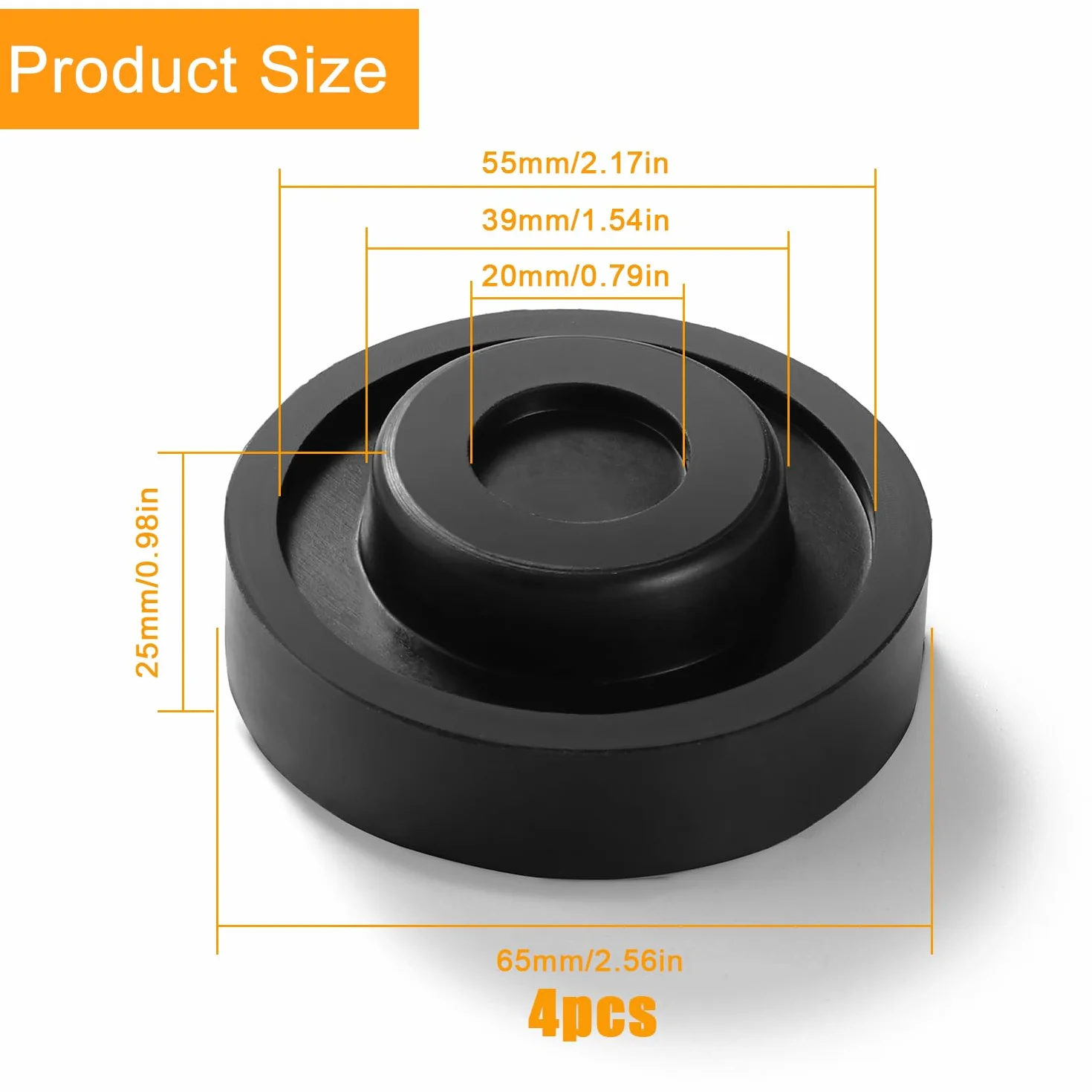 Gomma Jack Pad Universale 4 Pezzi 65mm, Cuscinetto per Martinetto