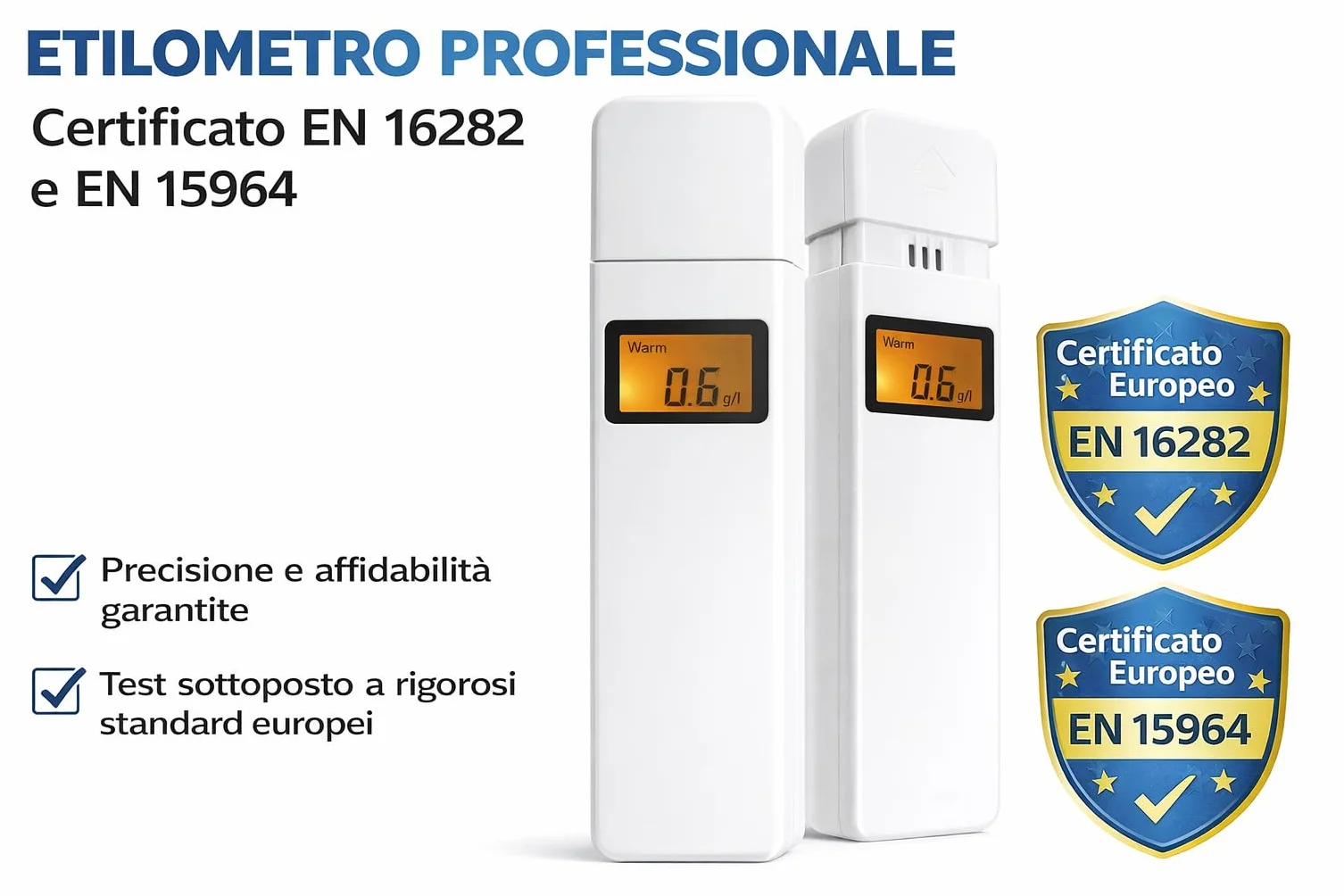 Generico Etilometro Professionale Certificato EN 15964 EN 16282 Alcol Test Digitale Preciso Sensore Display LCD