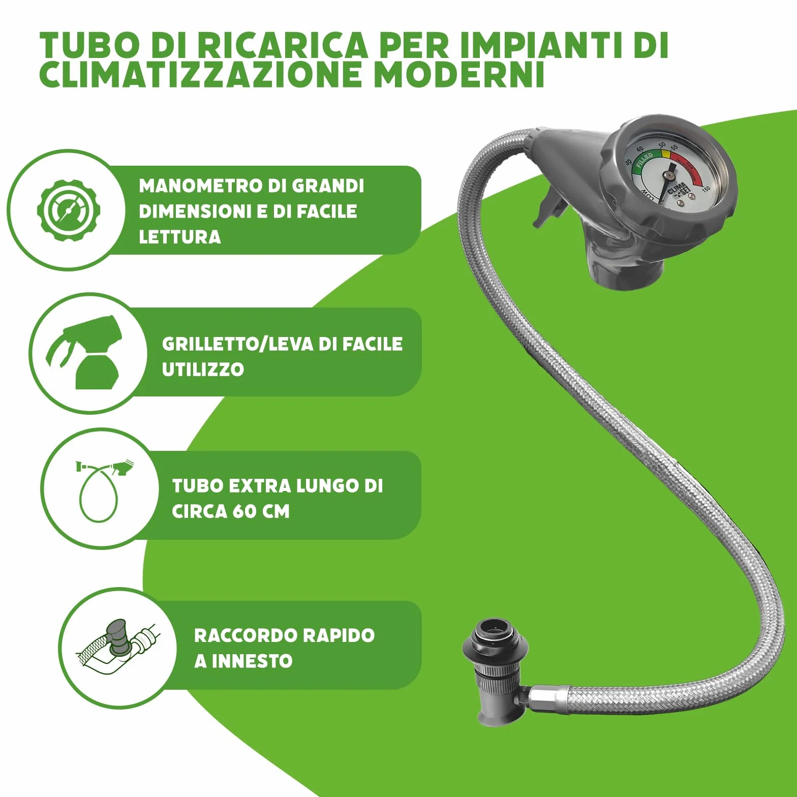 5-in-1: Refrigerante R134a + Tubo flessibile, 235 g per bomboletta, per climatizzatori auto con olio, additivo sigillante, colorante UV, agente disidratante – Protegge il compressore