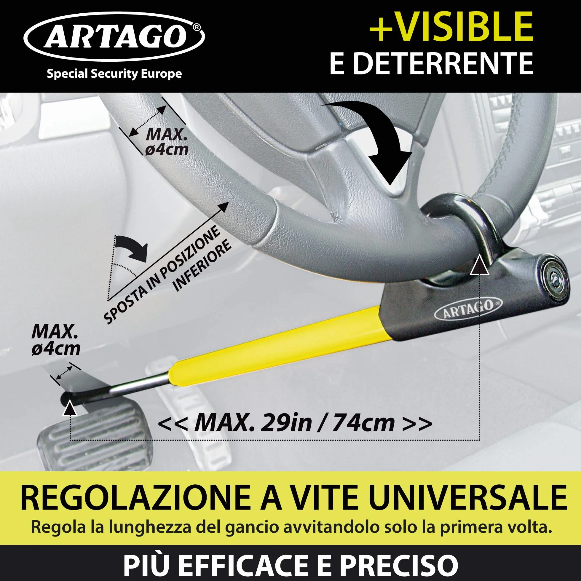 ARTAGO 871 Antifurto Auto Blocca Sterzo Meccanico Universale per Auto Camper