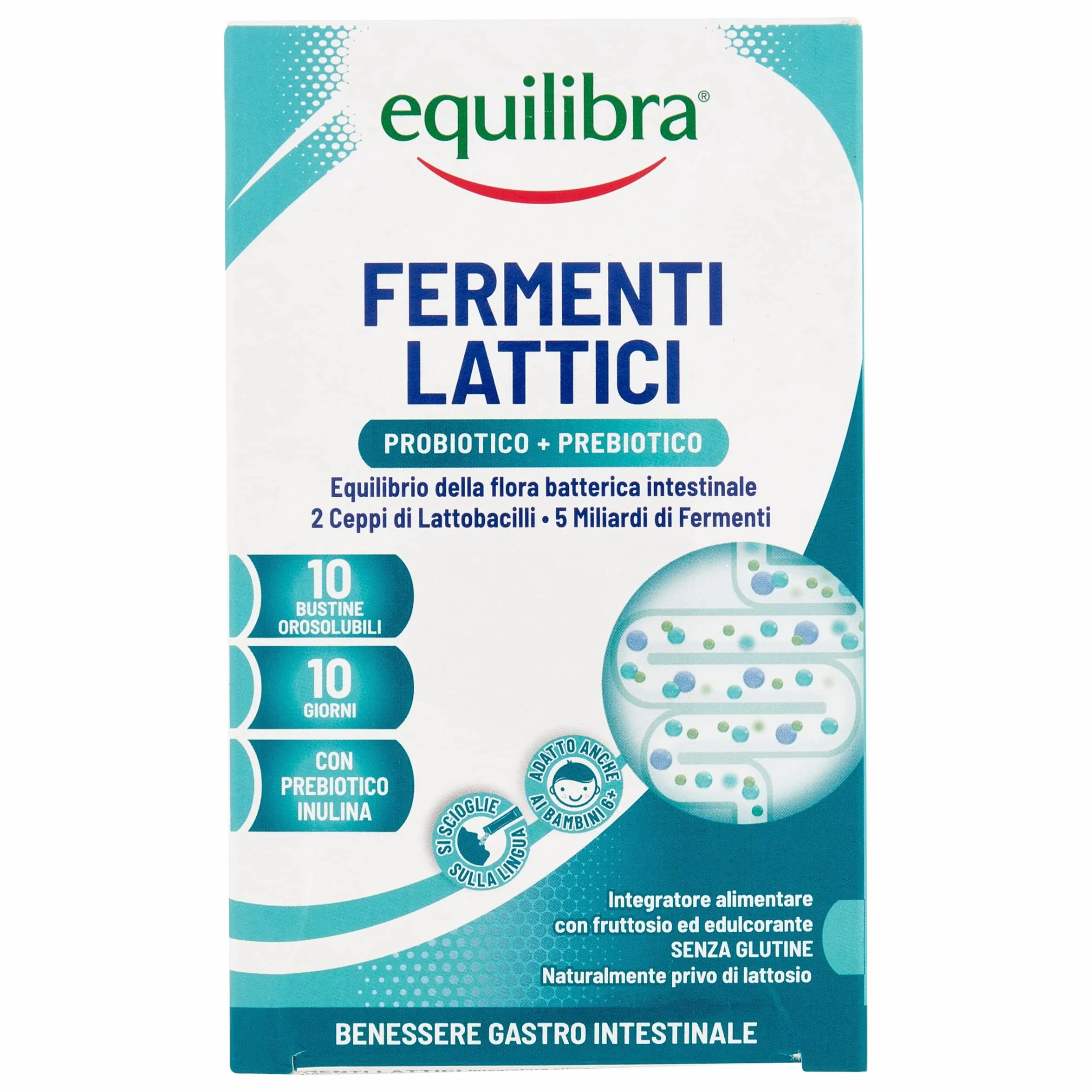 Equilibra Fermenti Lattici 5 Miliardi U.F.C. Probiotico con Inulina 10 Bustine Orosolubili
