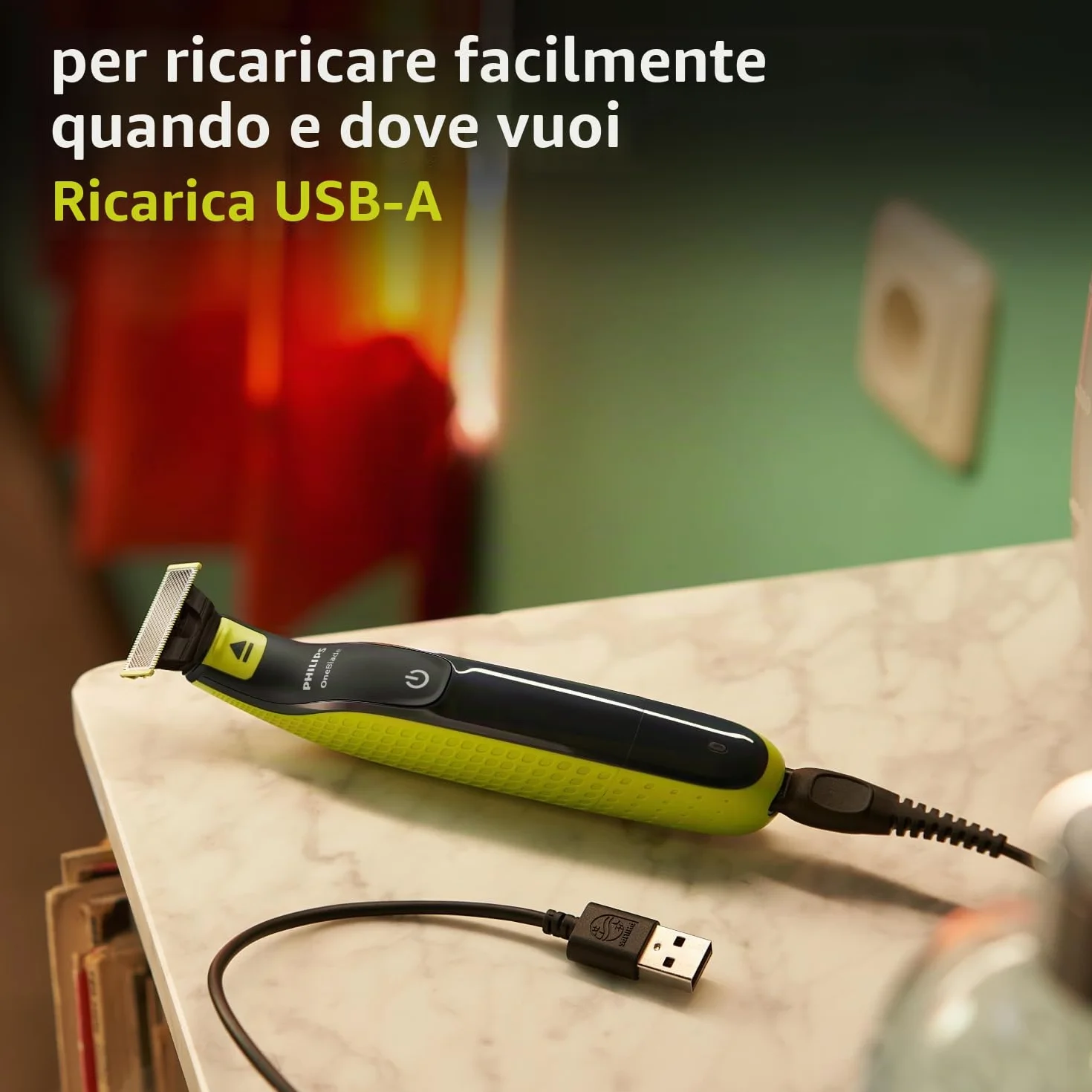 PHILIPS Oneblade QP2724/10 Regolabarba 3 accessori 1-5mm Senza Fili Ricaricabile Verde Nero