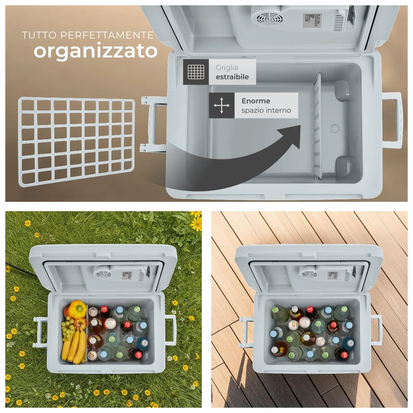 TecTake® Frigorifero Portatile e Scaldavivande 2 in 1, Mini Frigo con Modalità ECO da Campeggio con Maniglie Pieghevoli e Ruote, Portatile Elettrico Ideale per Casa e Auto - 40L