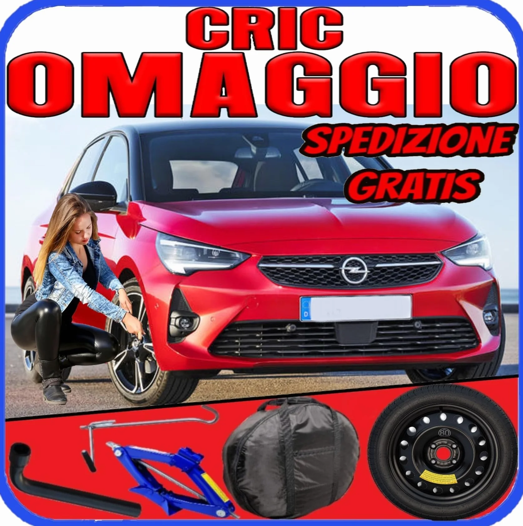 Ruotino Di Scorta Per Opel Corsa (F) 4 Fori Gomma 125/80 R16 2019-2024 Con Kit Accessori