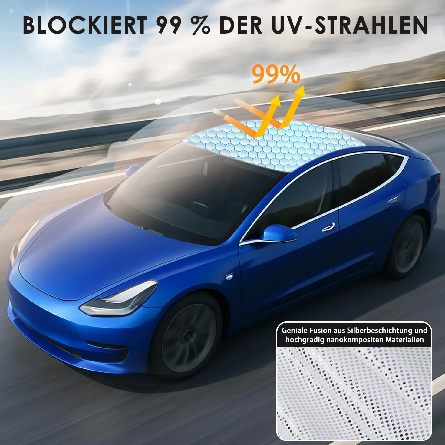 Parasole per Tetto Panoramico per Tesla Model Y, Parasole Tetto Juniper Set 2, Struttura Isolante a 8 Strati in Nanomateriali, Tettoia Model Y 2025 Protezione UV, Cerchi in Acciaio Rinforzato