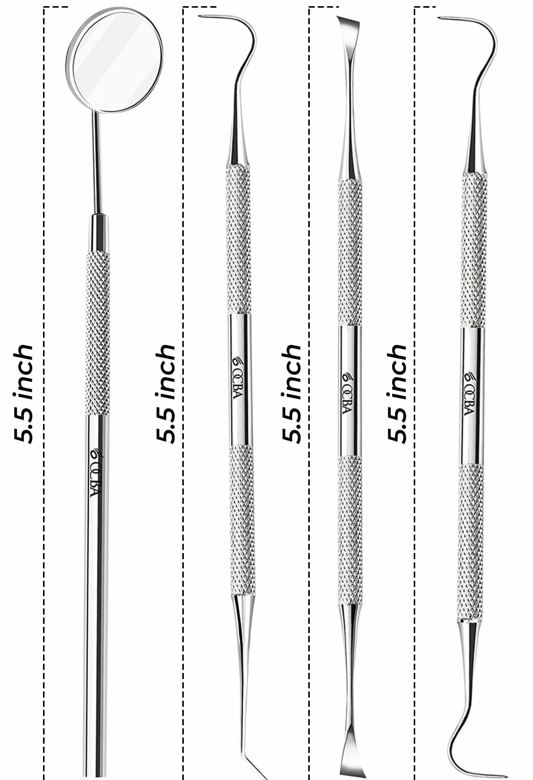Set da 4 Strumenti per Pulizia Denti in Acciaio Inossidabile - Igiene Dentale e Rimozione Placca
