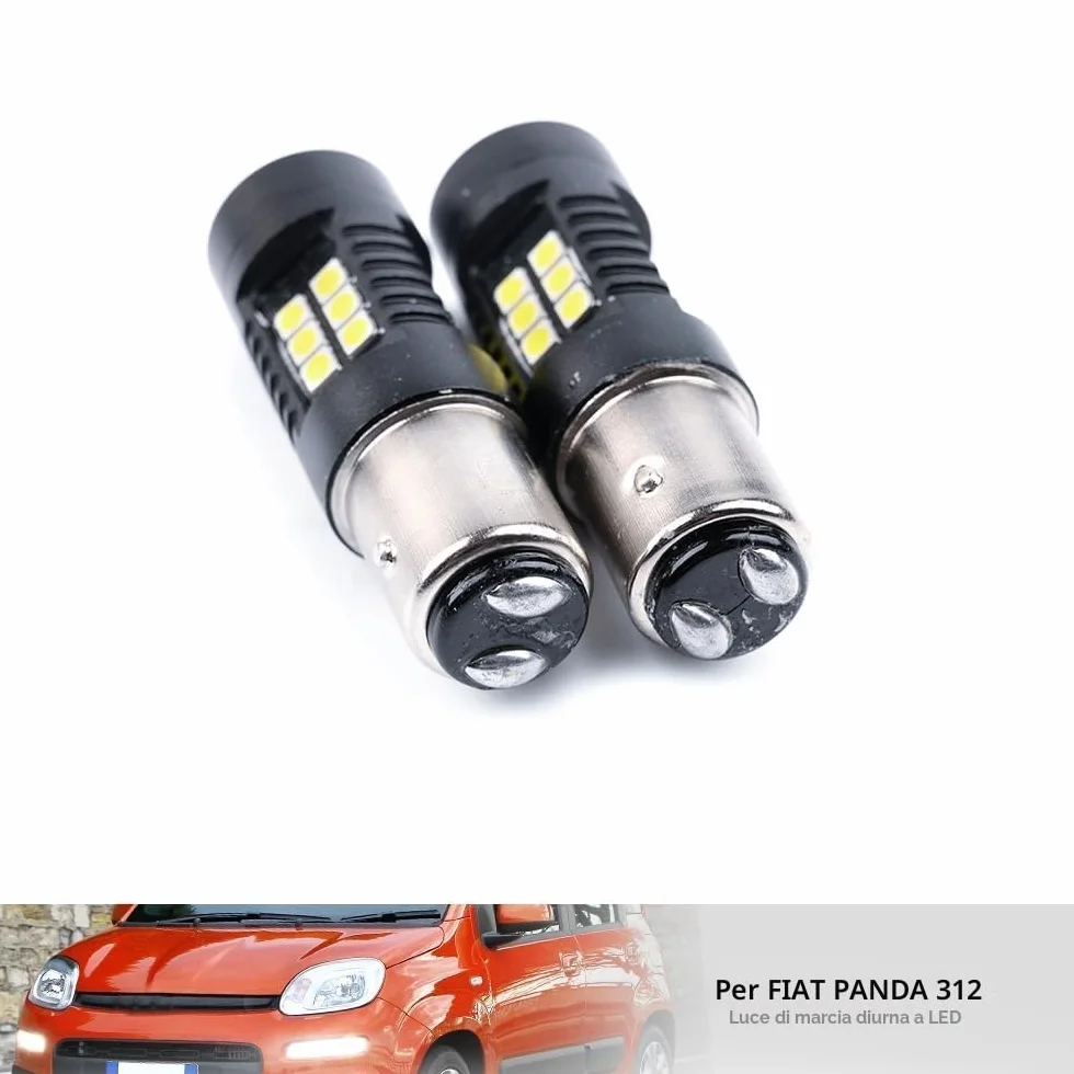 Luci diurne DRL 21 LED P21W BAY15D CANBUS per Fiat Panda 3° 2012-2022 6000K