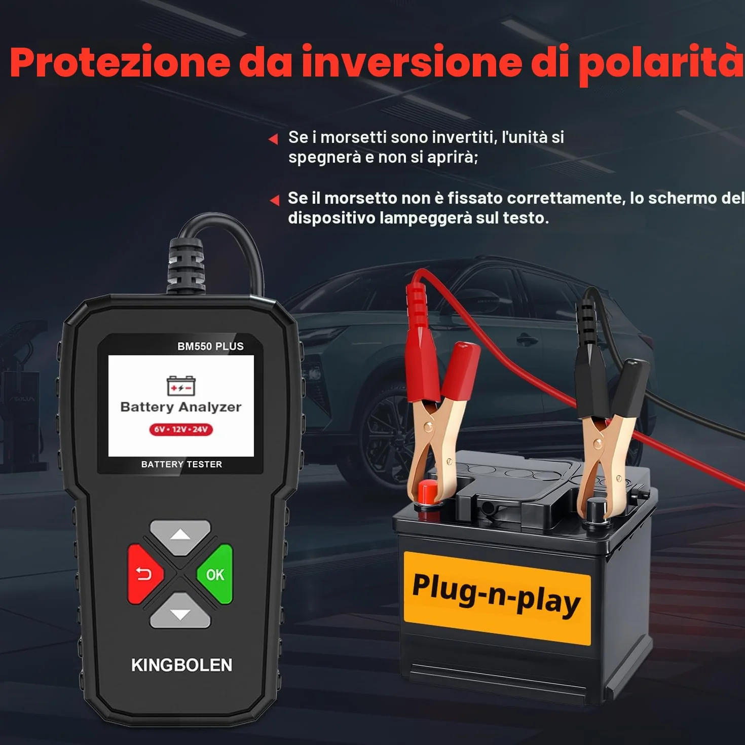 KINGBOLEN BM550 PLUS Tester Batteria 6V 12V 24V Con Display LED, 100-2000CCA 2-220Ah Analizzatore Digitale per Auto, Camion, Marina, Moto