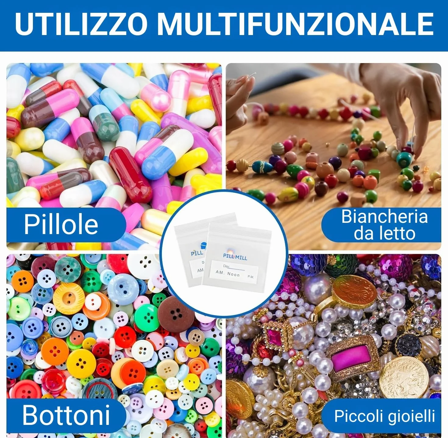 Sacchetto per pillole 3" x 2" 3 Mil Plastica 100 Pezzi