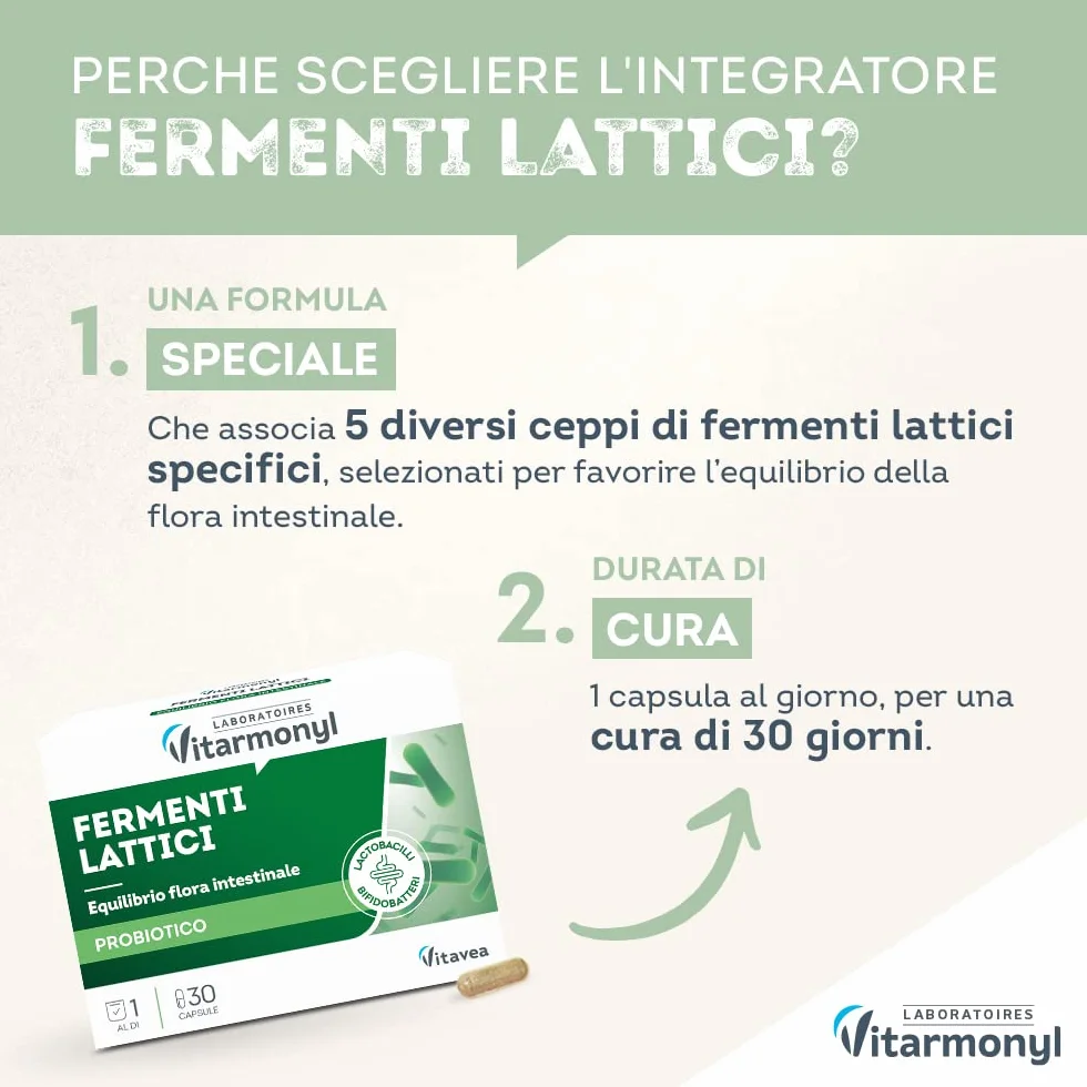 Vitarmonyl Fermenti Lattici Probiotici 7 Miliardi UFC 30 Capsule Integratore Flora Batterica Intestinale