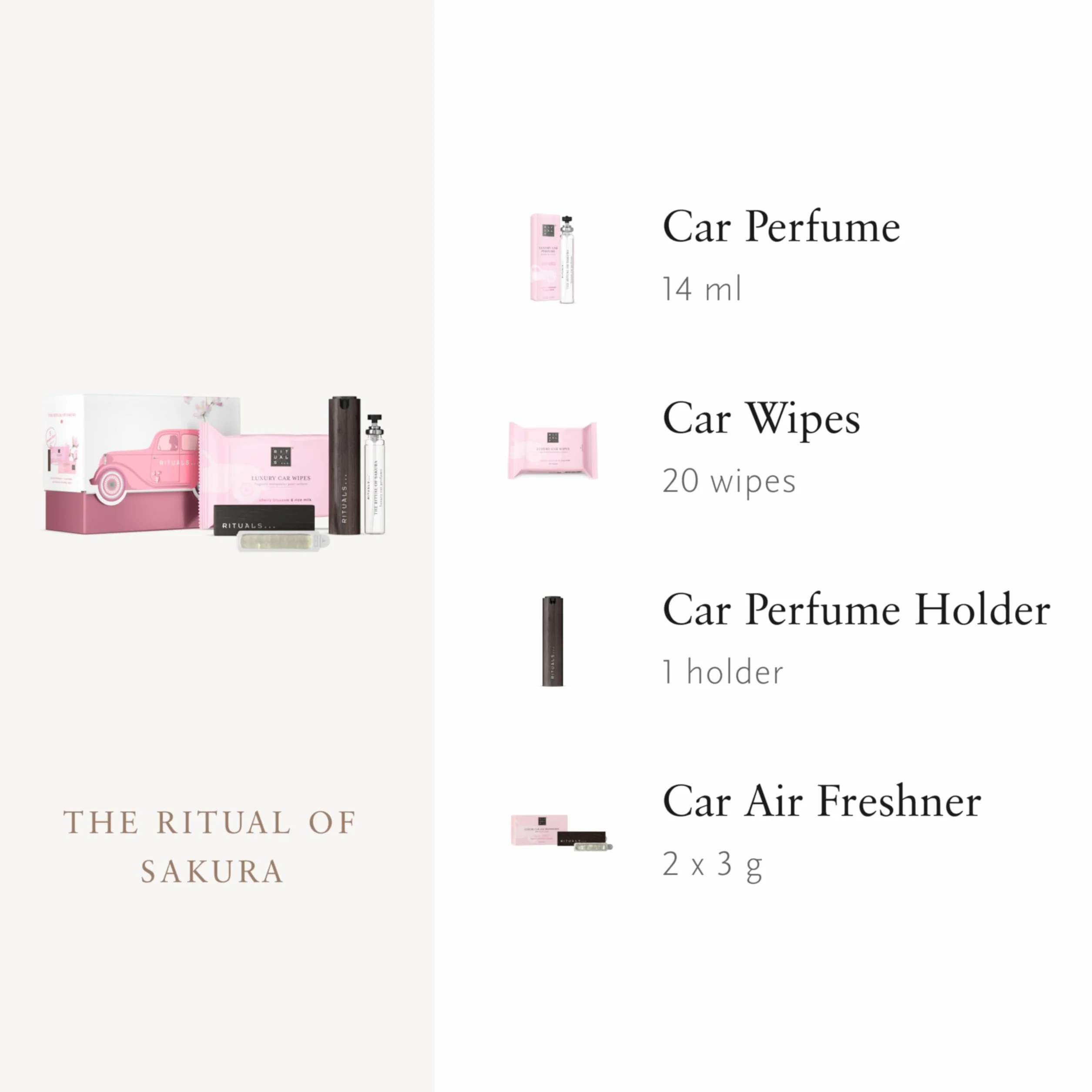 RITUALS The Ritual of Sakura Car Perfume Gift Set, profumo per auto ricaricabile con supporto in legno