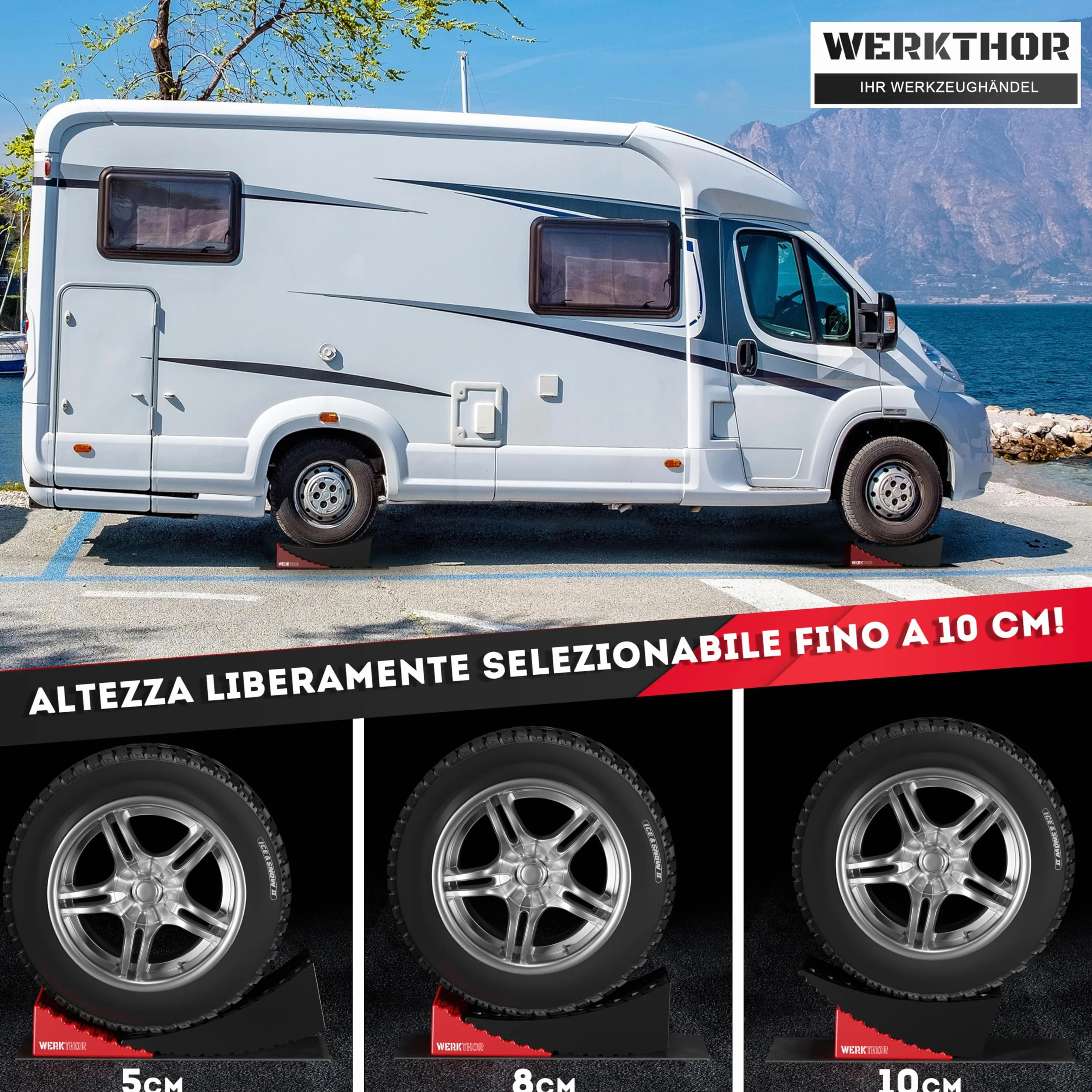 WERKTHOR Cunei per Camper Rosso Set di 2, Collaudati per Caravan e Rimorchi fino a 13,5t, con Borsa di Trasporto