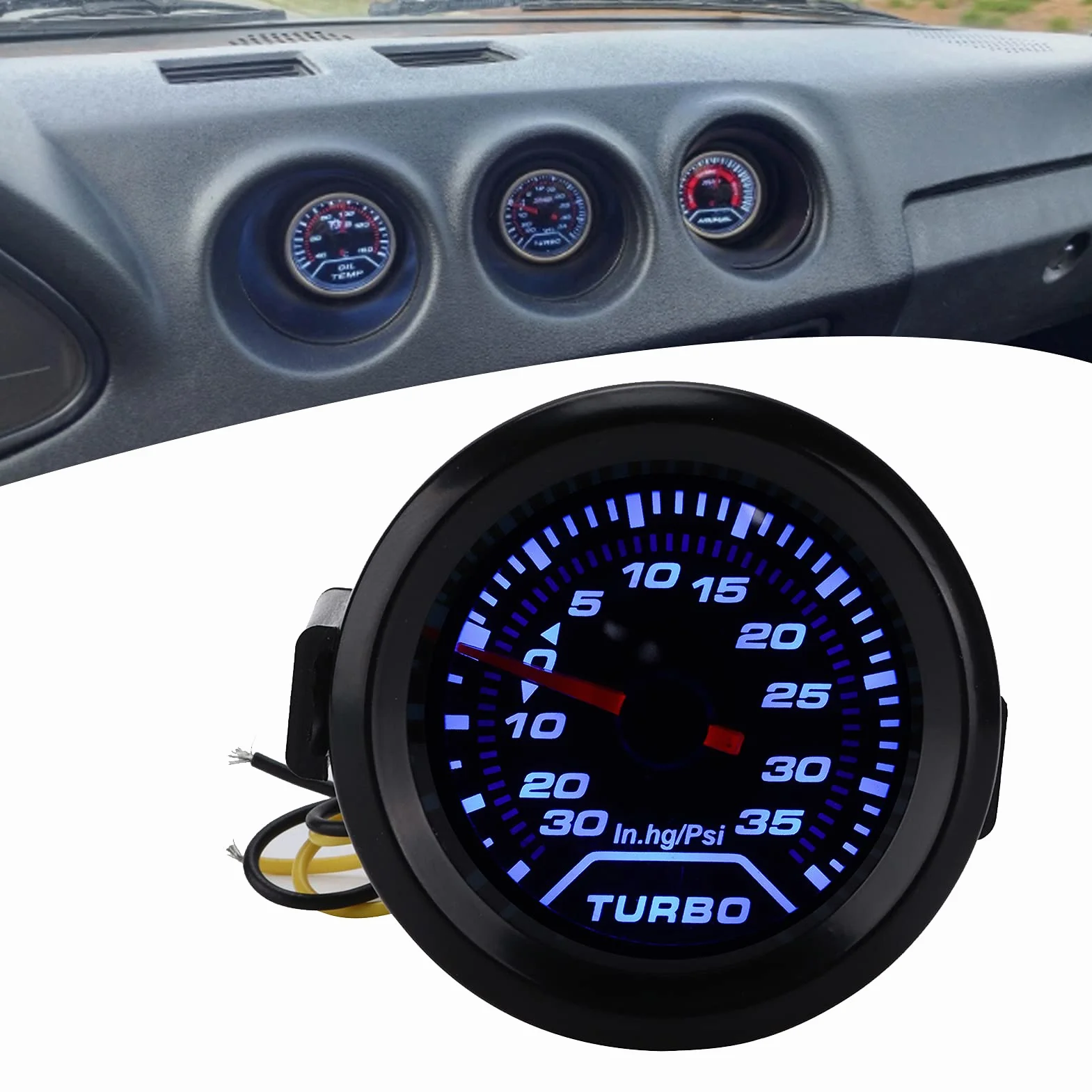 aqxreight Manometro Turbo Boost, 12V 52mm Manometro Turbo Boost 35PSI Display Digitale LED Blu Rosso Universale per Auto