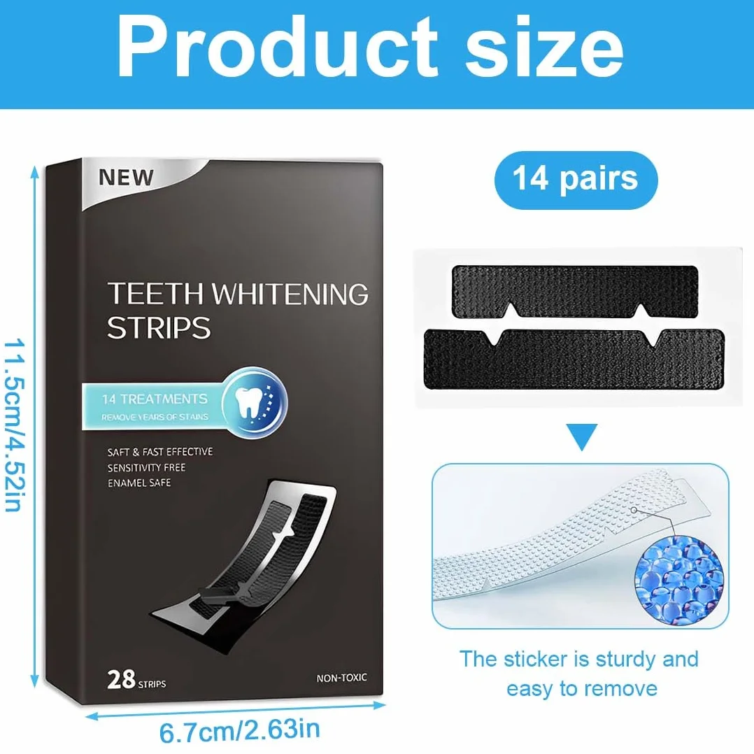 Teeth Whitening Strips 28 Strisce Sbiancanti Denti, Kit Sbiancante Denti Carbone di Bambù