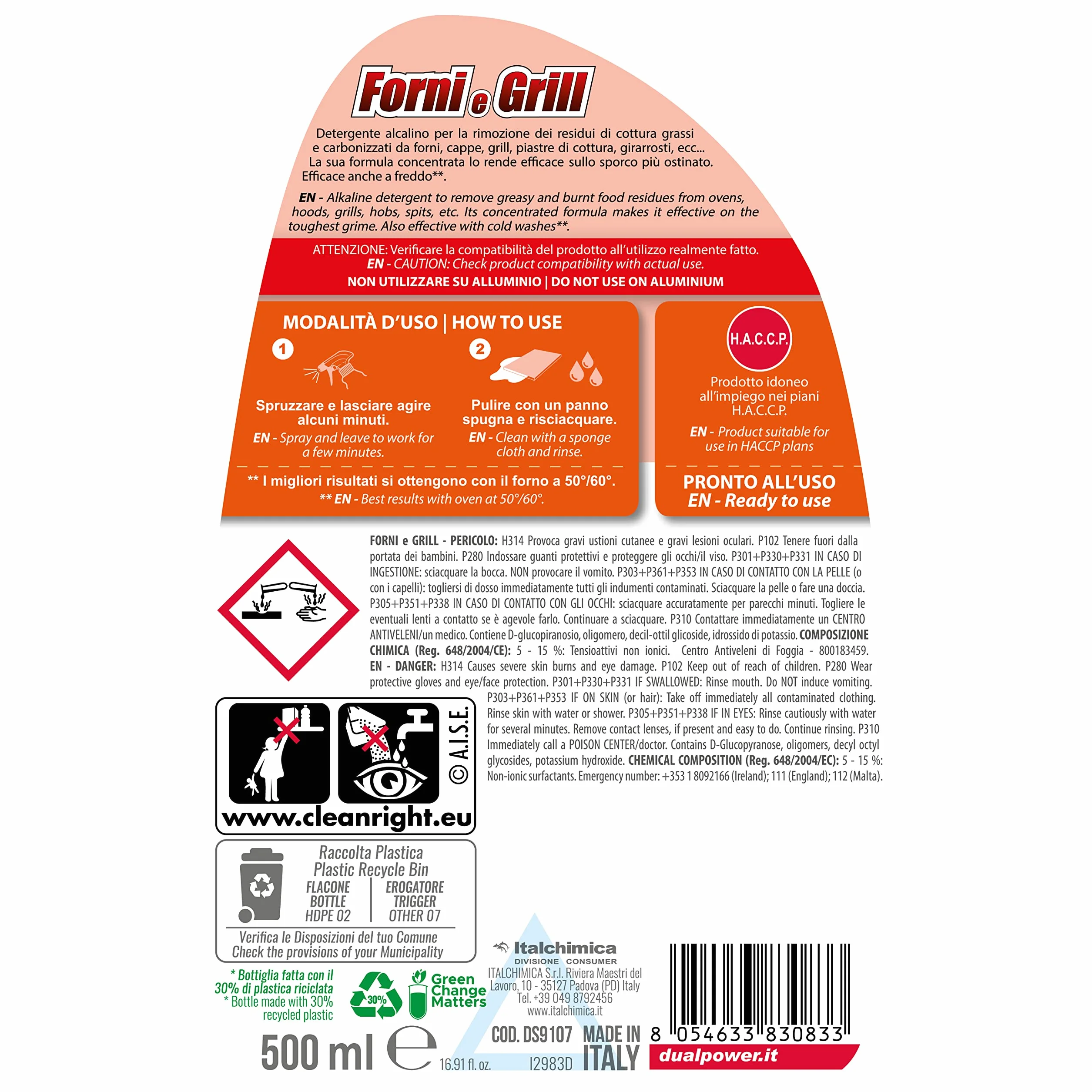 Detergente Alcalino Forni e Grill 6x500 ml Made in Italy