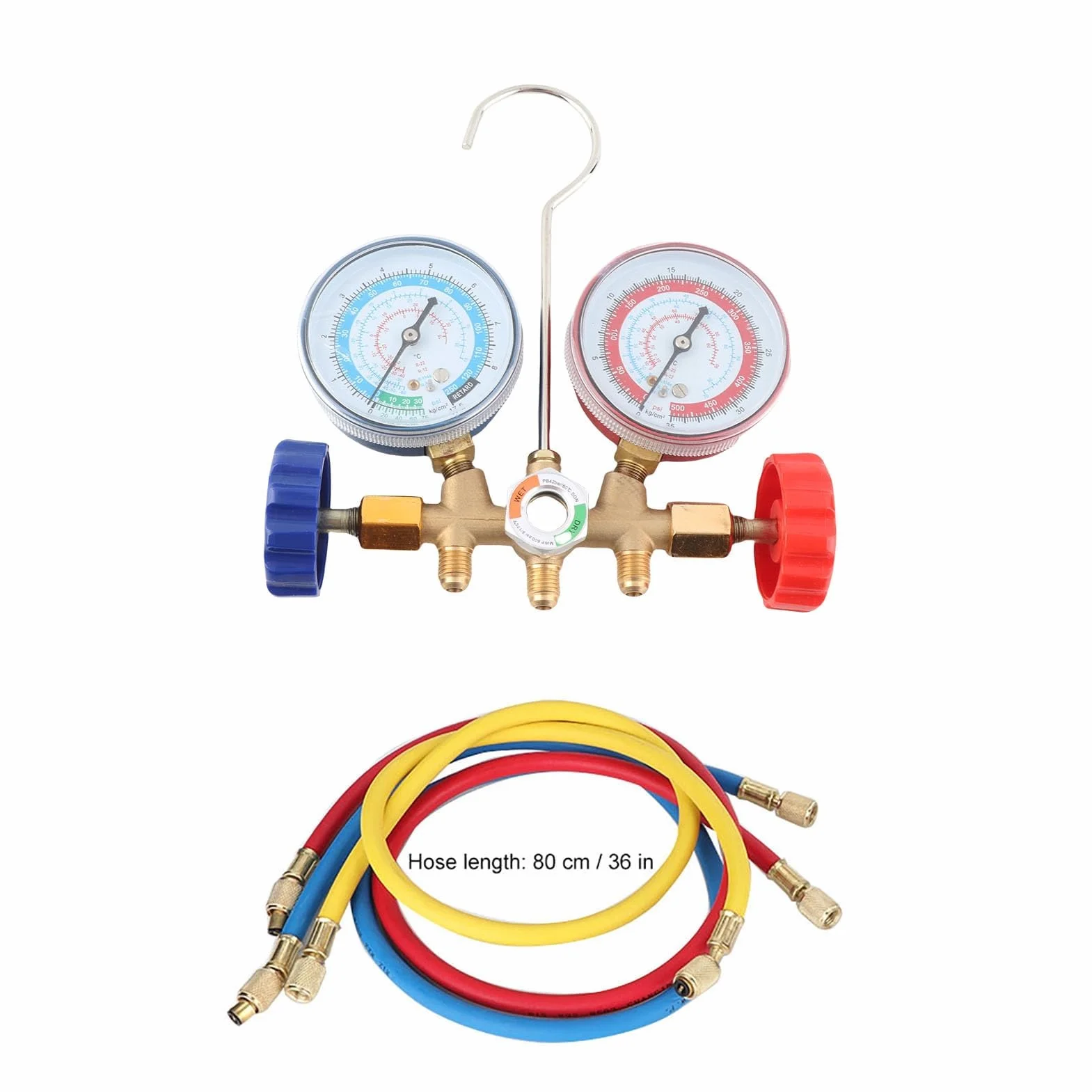 Set di misuratori diagnostici a 3 vie A/C, strumenti di condizionamento del refrigerante Set di misuratori diagnostici CA con kit tubo e gancio