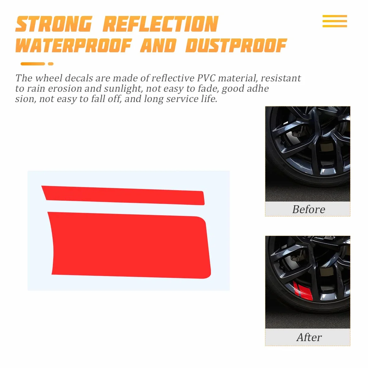CGEAMDY 6 Pezzi Adesivi Riflettenti Strisce per Cerchioni Auto, Universali Decalcomanie per Pneumatici Mozzo Ruota, Cerchioni Ruote Decorazione Sicurezza Paraurti Accessori Parafanghi(Rosso)