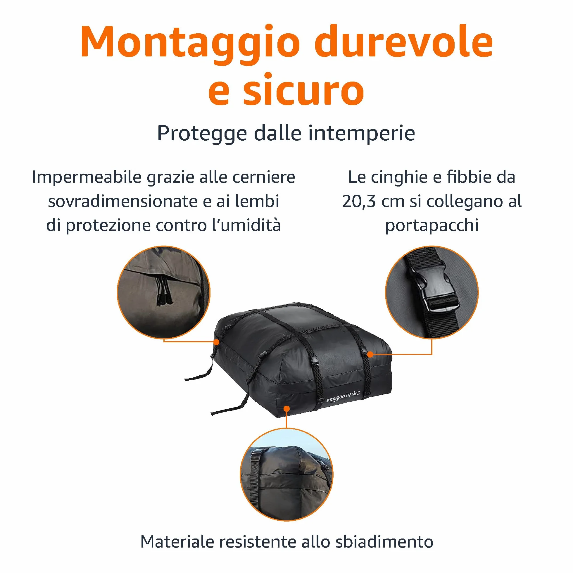 Amazon Basics Borsa da Tetto Auto 425L Impermeabile Pieghevole con Cinghie Rinforzate
