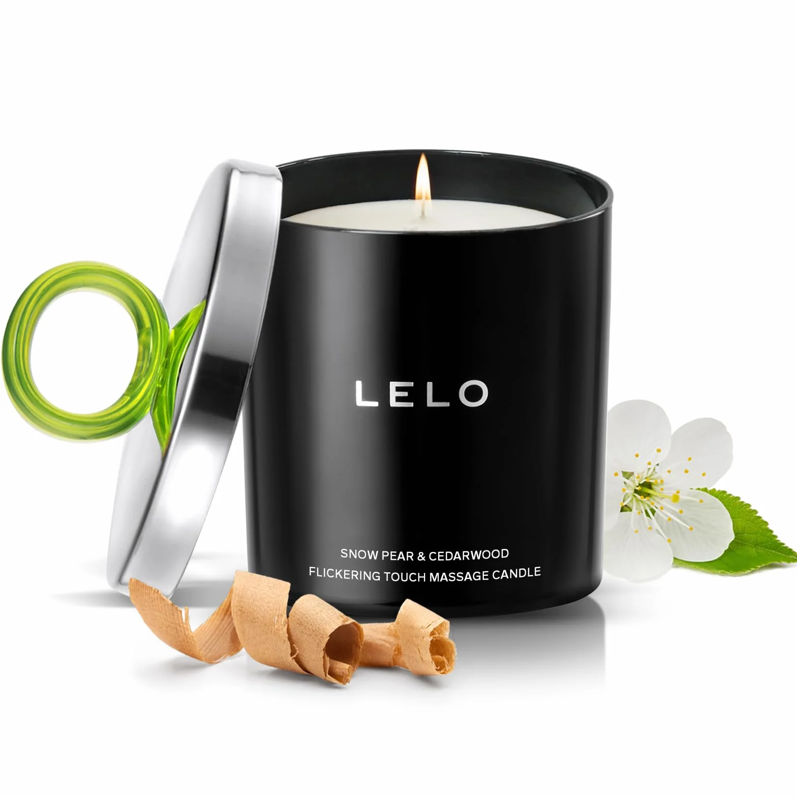 LELO Flickering Touch Candela da Massaggio Corpo, Candela Aromatica alla Pera Alpina e Legno di Cedro