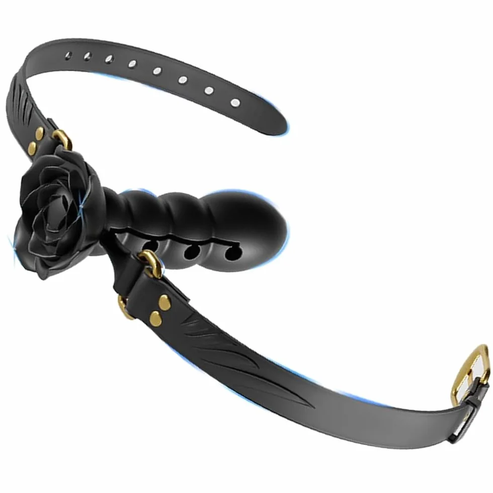 Bavaglio Bocca Estremo BDSMJOY con Cintura in Silicone Regolabile, Giocattoli Sessuali SM Coppie (Nero)