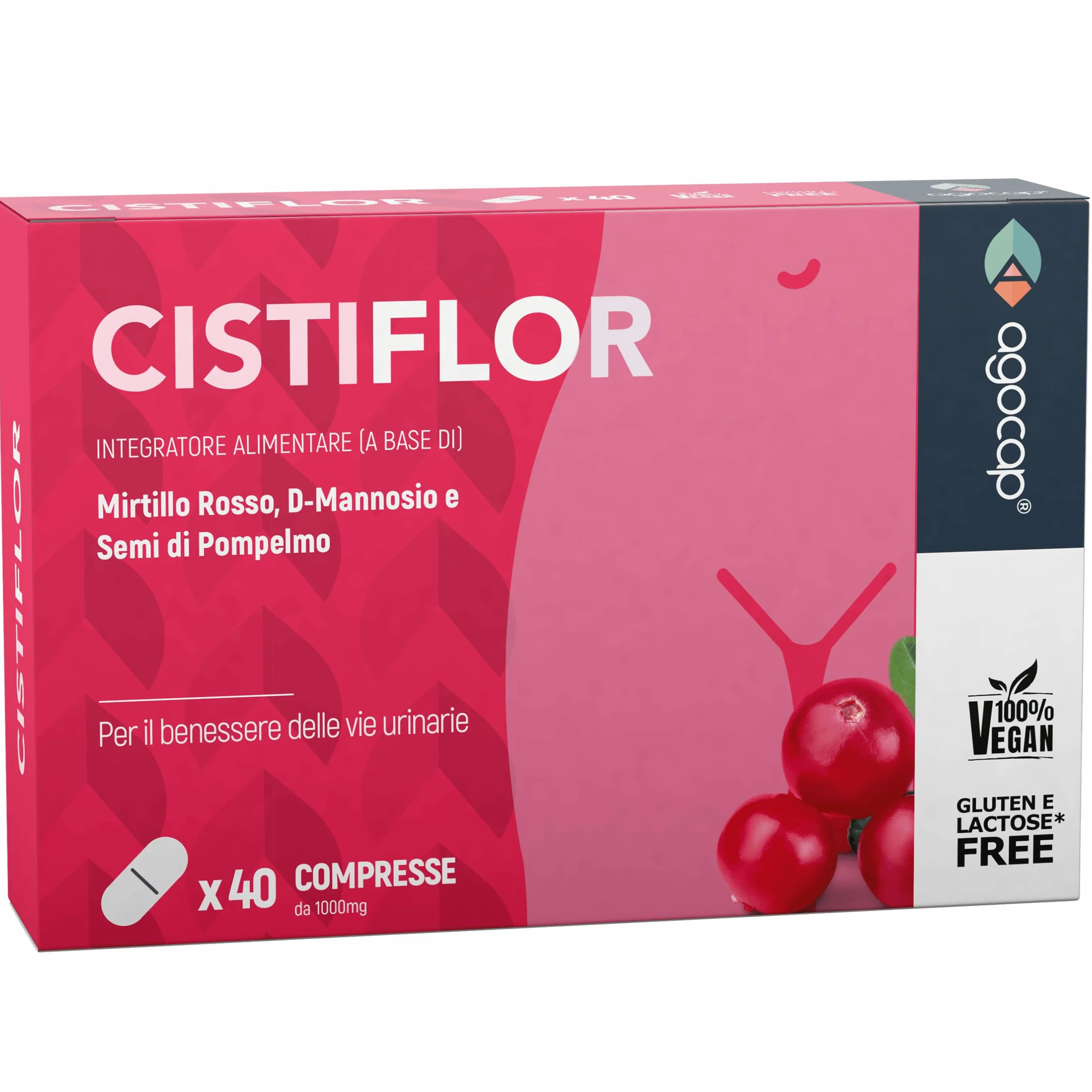 Cistiflor D-Mannosio Mirtillo Rosso Semi di Pompelmo 40 compresse integratore per Cistite Candida Vie Urinarie