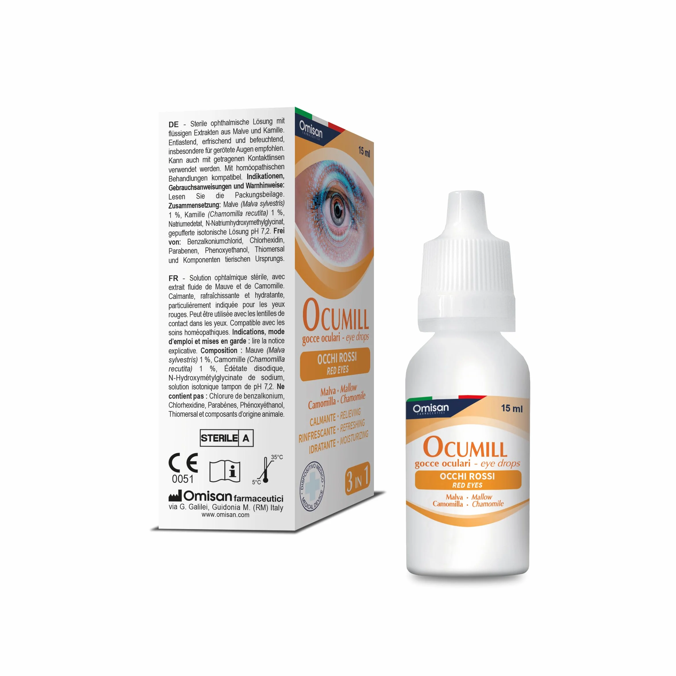 Ocumill 3 in 1 Gocce oculari con Camomilla e Malva 15 ml