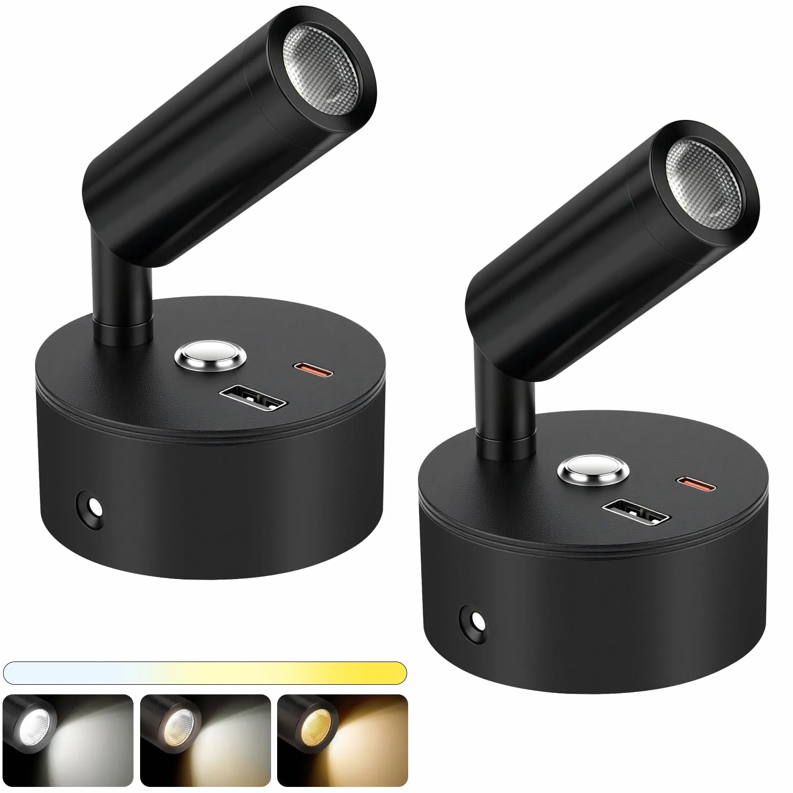 Lampade Camper 12V Letto Lettura LED 3 Colori Dimmerabile USB Type-C Touch per Roulotte Camion 2 Pezzi