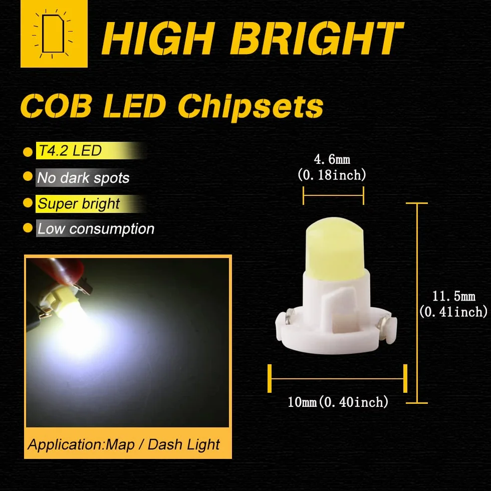 Qasim LED COB Lampadine T4.2 1SMD Bianco 12V per Auto
