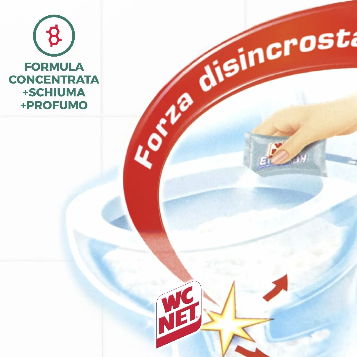 Wc Net Energy Disincrostante Detergente Anticalcare in Polvere per WC, Schiuma Autopulente, 4 Buste