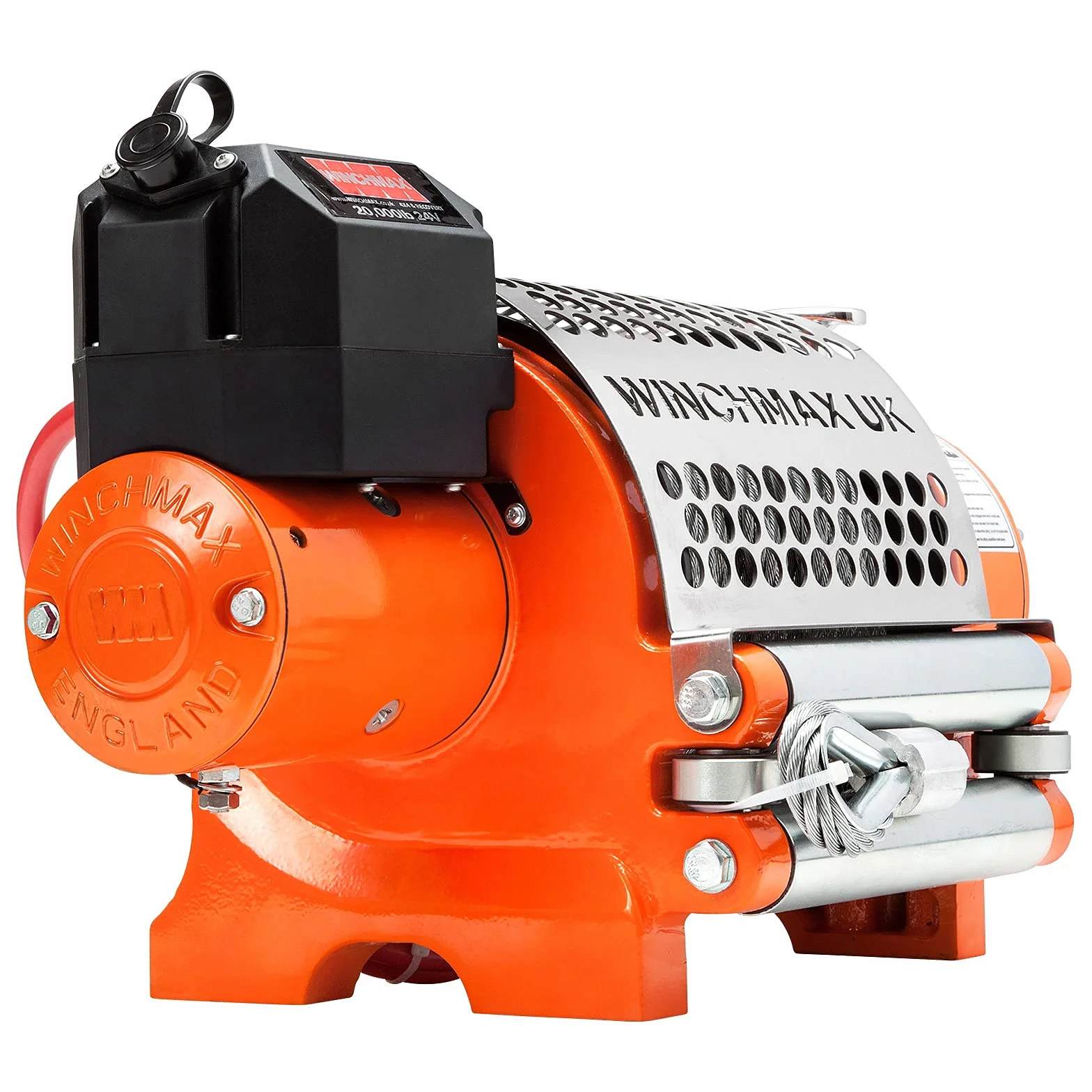 Winchmax 20000 lb Verricello Elettrico 24v Arancione Corda Acciaio 25 m x 14 mm Gancio Cerniera Doppio Telecomando Senza Fili