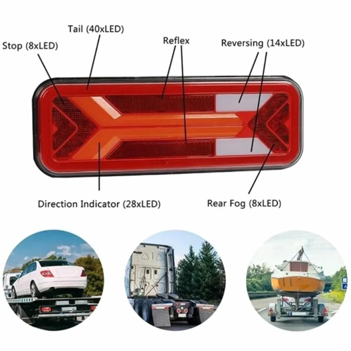 LED Fanali Posteriori 12/24V 46x13 cm Impermeabile Cinque Funzioni per Furgoni Camion Auto
