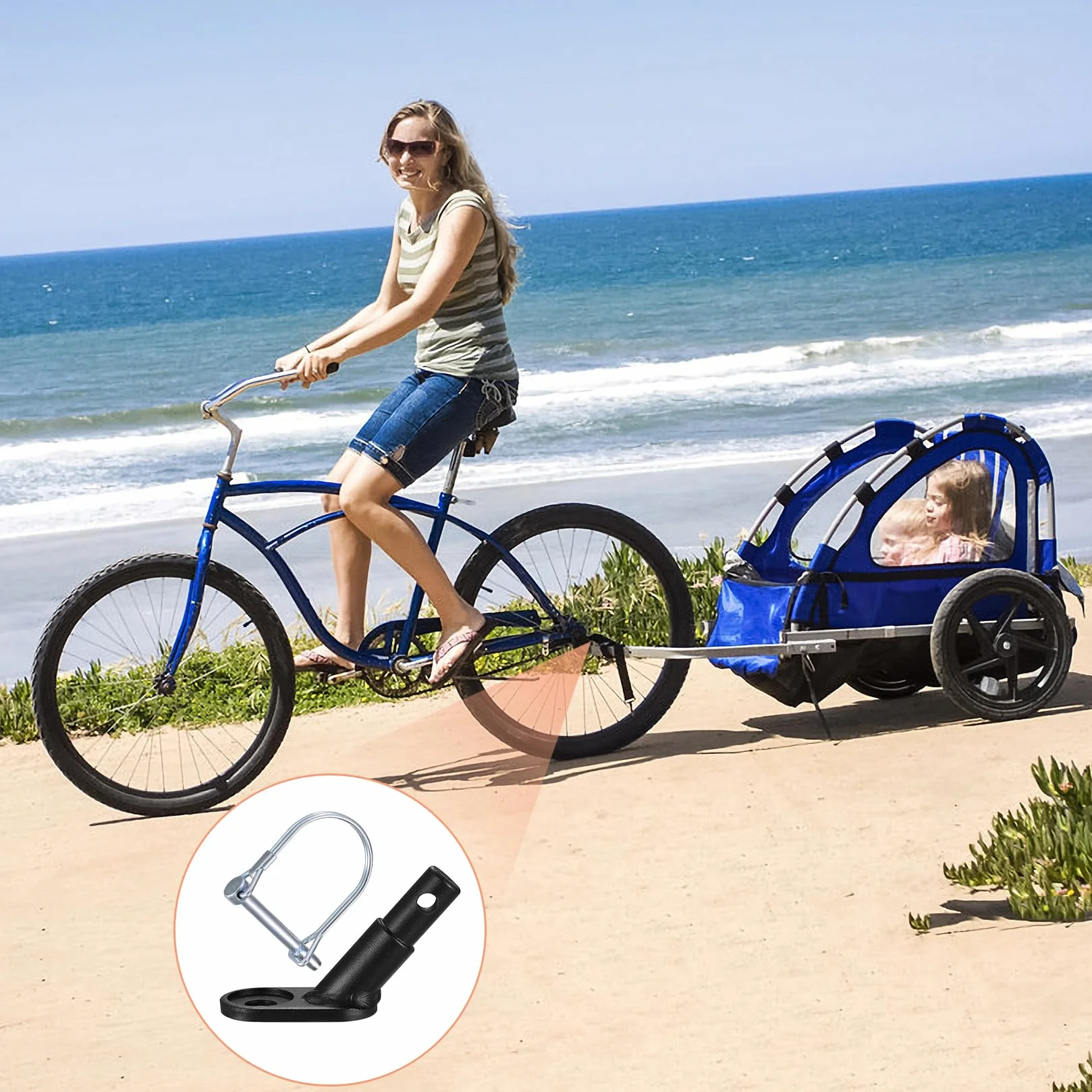 Gancio Rimorchio Bici Universale con Spina di Sicurezza Adattatore per Carrello Cane Bambini