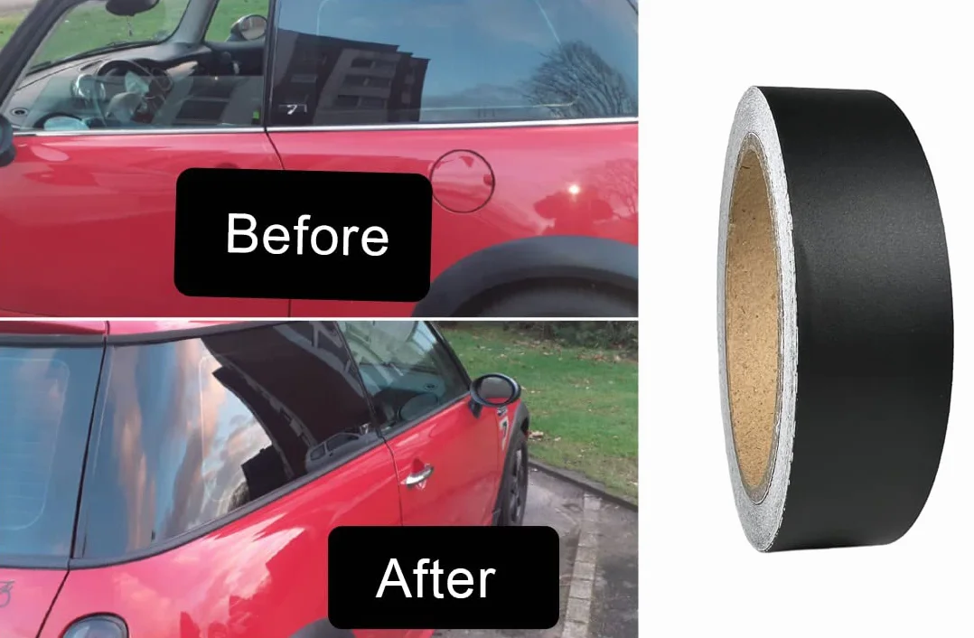 NewL Pellicola decorativa adesiva in vinile per finestrino auto, decorazione fai da te per Mini Cooper R53 R55 R56 R60 R61 F54 F55 F56 F60 (nero opaco, 1,7 cm x 900 cm)