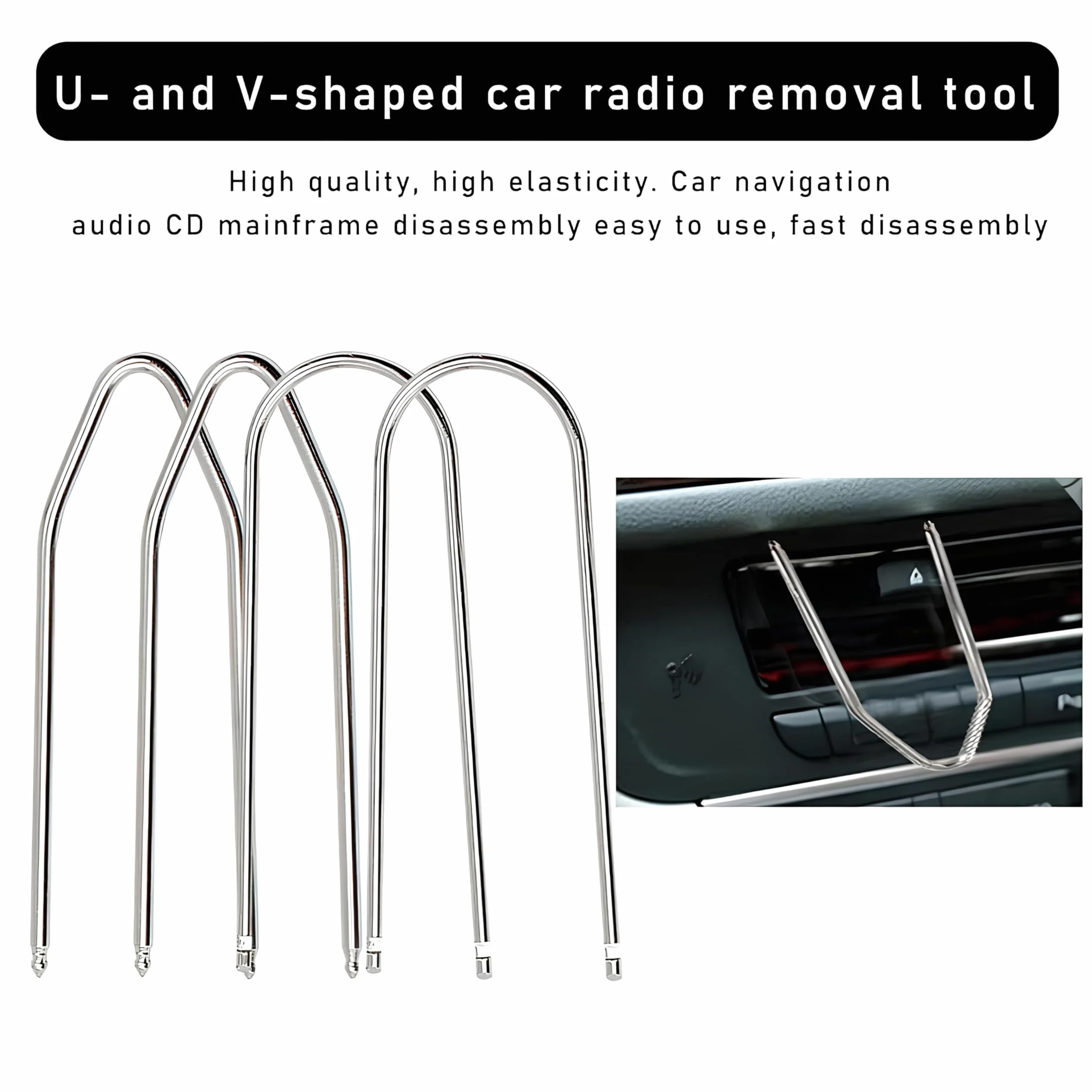 Kit Smontaggio Autoradio 4 Pezzi, Strumento Rimozione in Acciaio Inossidabile, Estrattore